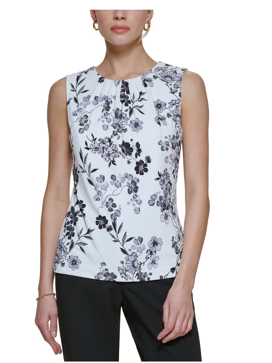 Calvin Klein Printed Pleat-Neck Blouse